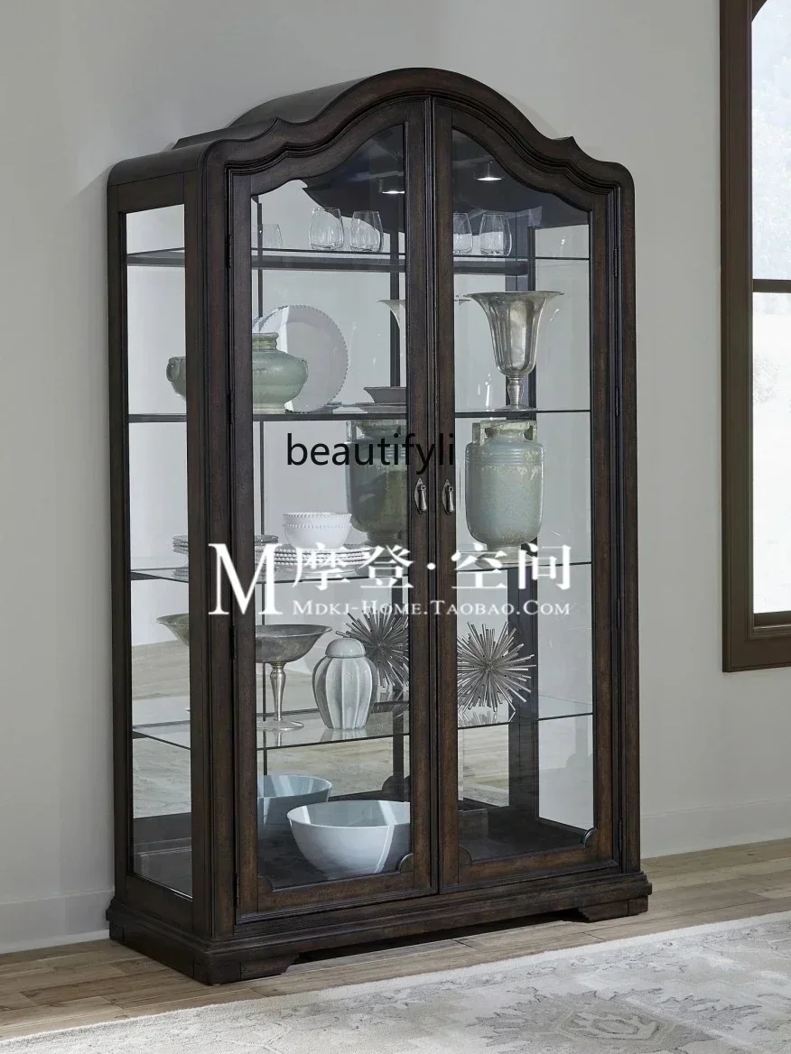 

zxqxzzY13 European solid wood glass door dining side cabinet French antique and old, American oak living room display, display c