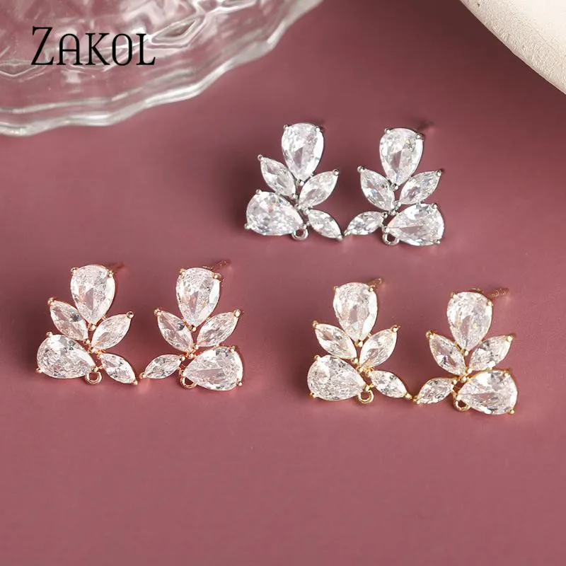 ZAKOL Fashion Water Drop Cubic Zirconia Earrings Fittings For Women DIY Jewelry Crystal Bridal Wedding Accessories EP091A