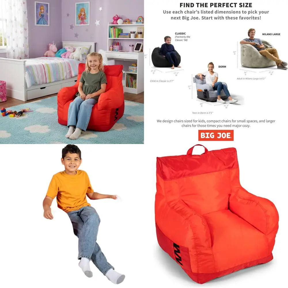 

Двухцветное красное кресло-мешок Smartmax Dorm с держателем для напитков и карманом, 3 фута, прочная смесь полиэстера