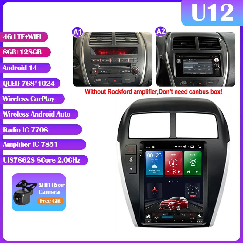 Android 14 Mitsubishi Asx 1 2010-2016 9.7 "7862S QLED Autoradio Multimedia Video Player Carplay Auto GPS Navi Stereo Geen DVD 2Din