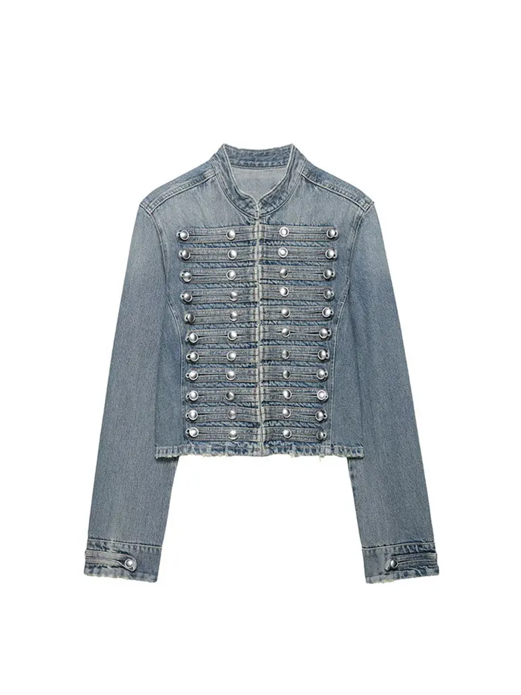 NLZGMSJ Vrouwen Casual Denim Jas 2026 Lente Lange Mouw Single Breasted Stand Kraag Korte Jas Vrouwelijke Crop Top Y2K - afbeelding 2