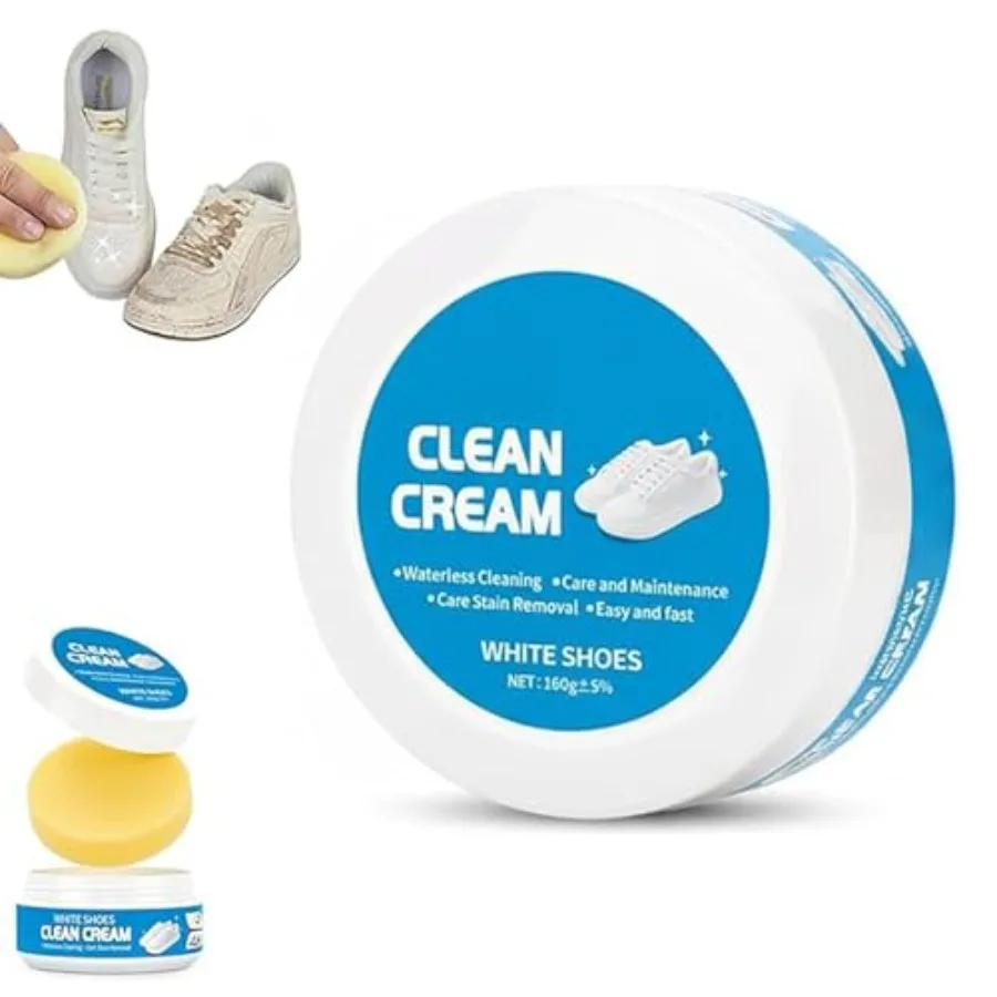 

White Shoe Cleaner Cream, Multipurpose No-Wash Solid Cleaning Paste with Sponge Removes Stains and Dirt blue