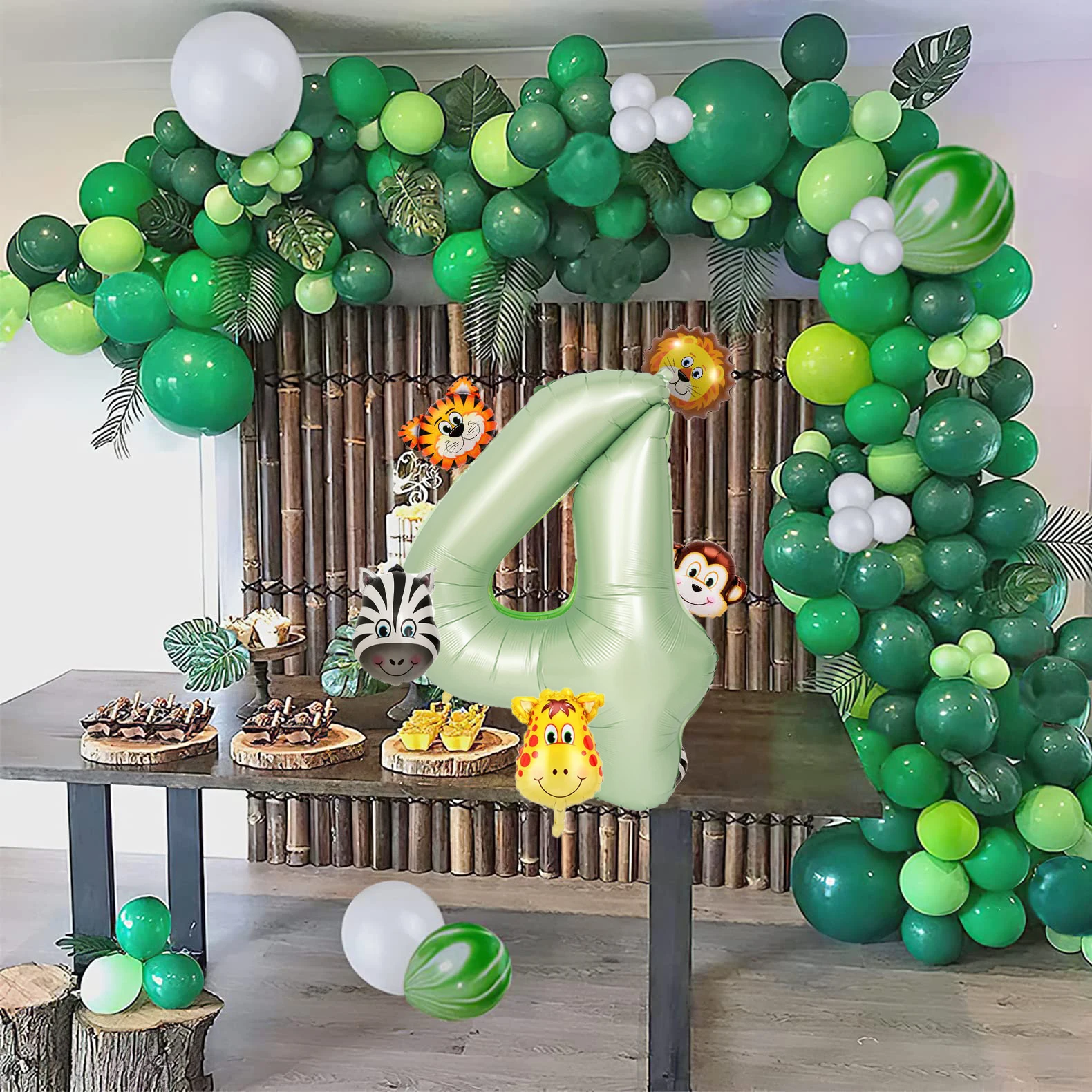 Numero verde oliva da 32 pollici con Mini palloncino dinosauro tigre leone palloncini Foil animali per bambini compleanno Baby Shower Party Decor