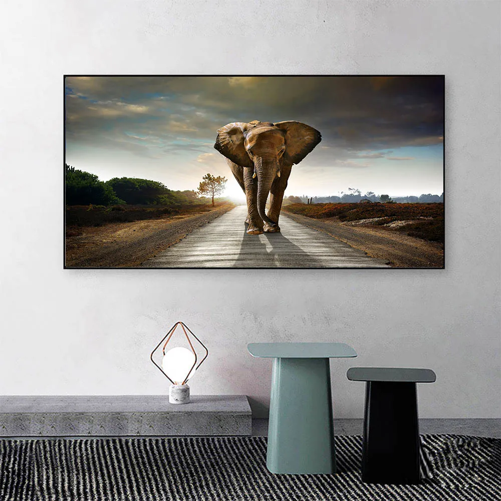 Modern Black White Elephant Print Canvas Painting,Elephant Herd Realistic Poster Wall Art,For Living Room Bedroom Decor,No Frame