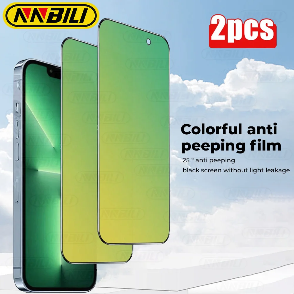NNBILI 2 Stück Neue Anti-Spionage Farbverlauf Spiegeleffekt Vollbild-Schutzglas Displayschutzfolie für iPhone 17 16 15 Pro Max 17