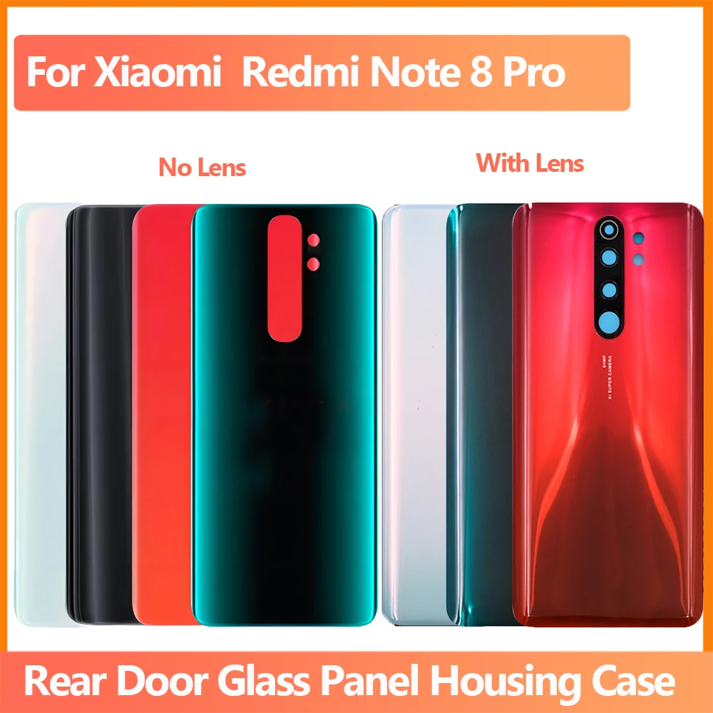 New For Xiaomi Redmi Note 8Pro Battery Cover Back Glass Panel Rear Door Housing Case With Adhesive+With Camera Lens With Logo