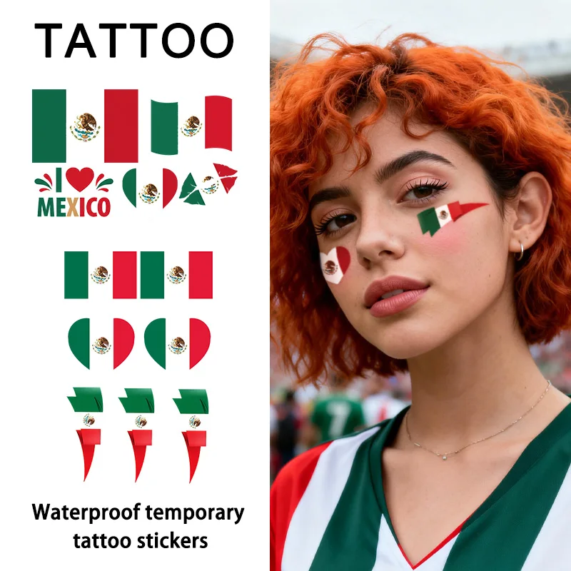 Mexico Flag Temporary Tattoo Sticker, Long-lasting and Waterproof, Festival, Football, Soccer Fan Stickers, Arm, Face