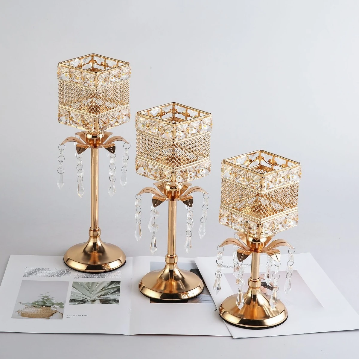 Iron Square Candle Holder Vintage Candlestick European Wedding Props Decoration Creative Desk