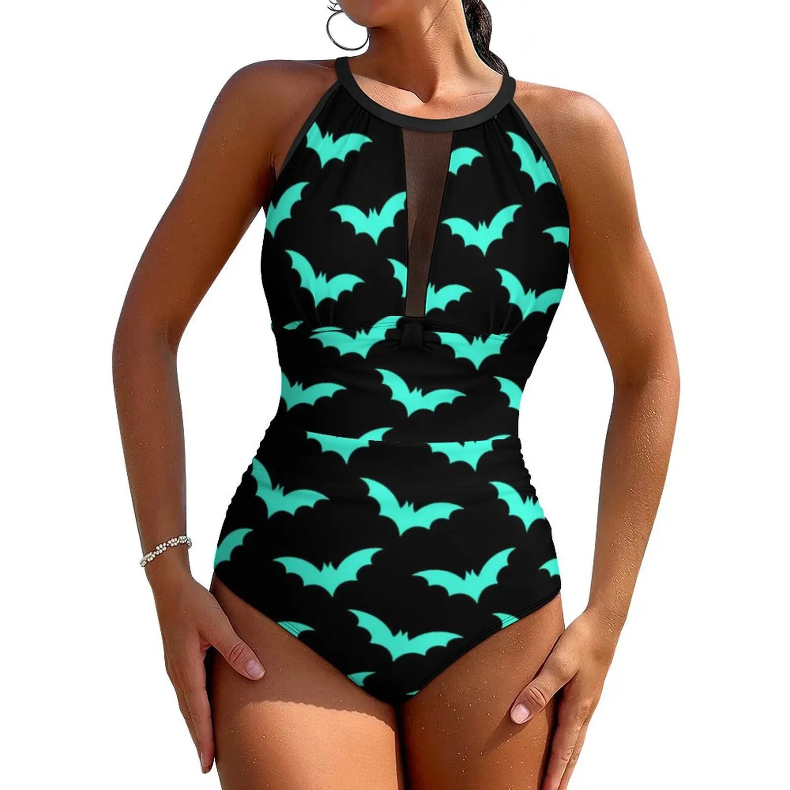 

Bats Print Swimsuit Funny Halloween One Piece Swimwear Push Up Novelty Bathing Suits Sexy Holiday Surf Design Beachwear