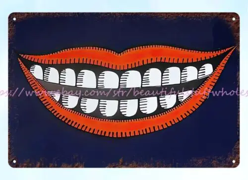 indoor outdoor wall art 1970s teeth lip metal tin sign