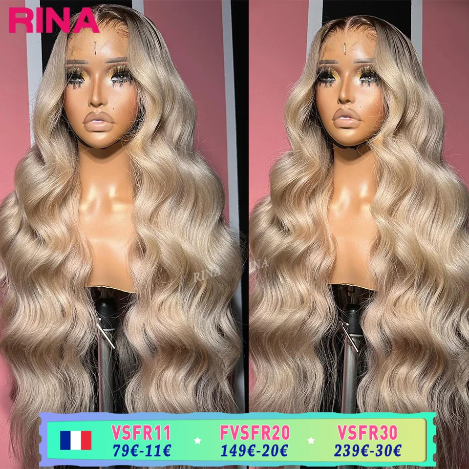 Perruques frontales en dentelle de couleur blonde ombrée 13x6 pour femmes, cheveux humains ondulés, perruque frontale en dentelle blonde cendrée ombrée