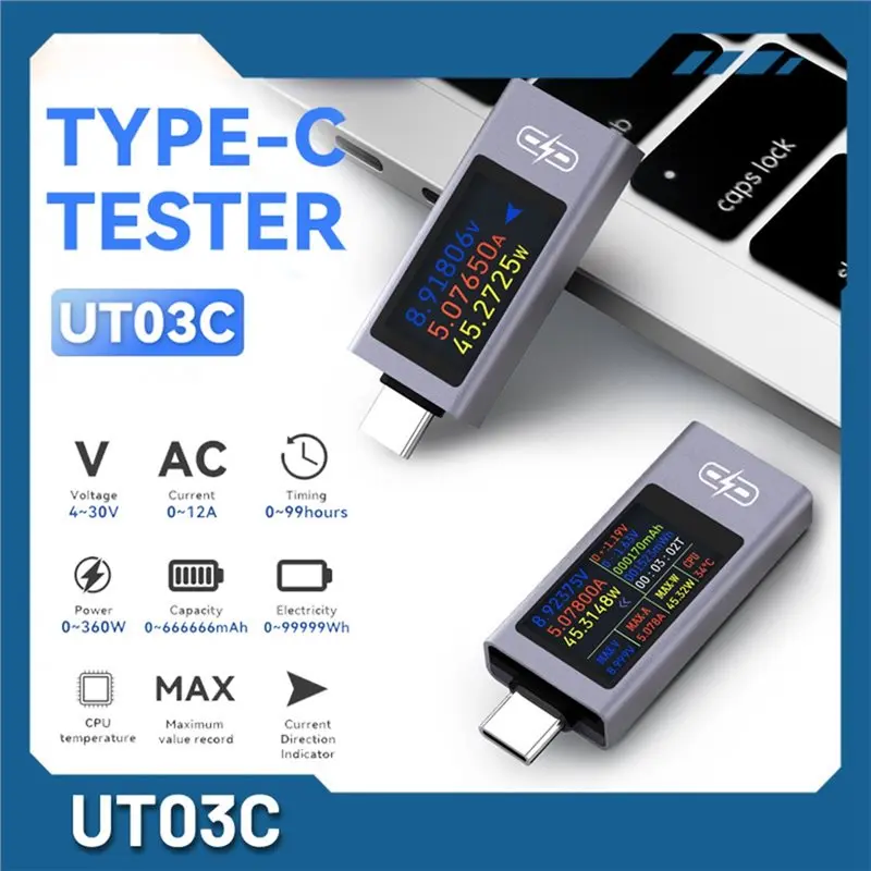 M11K-UT03C USB/Type-C Tester Multi-Function Digital DC Voltage Ammeter 4V-30V 12A Power Meter Capacity Tester