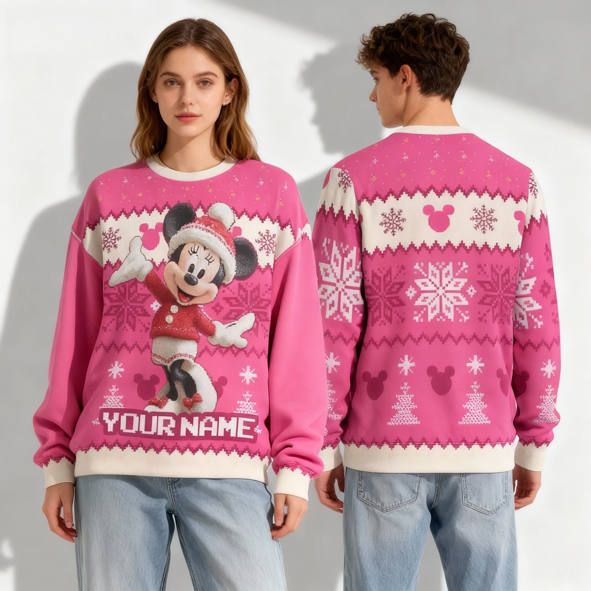 

Осень/зима, Рождественская коллекция Disney, милая крутая женская уличная толстовка с круглым вырезом и Минни для взрослых и детей