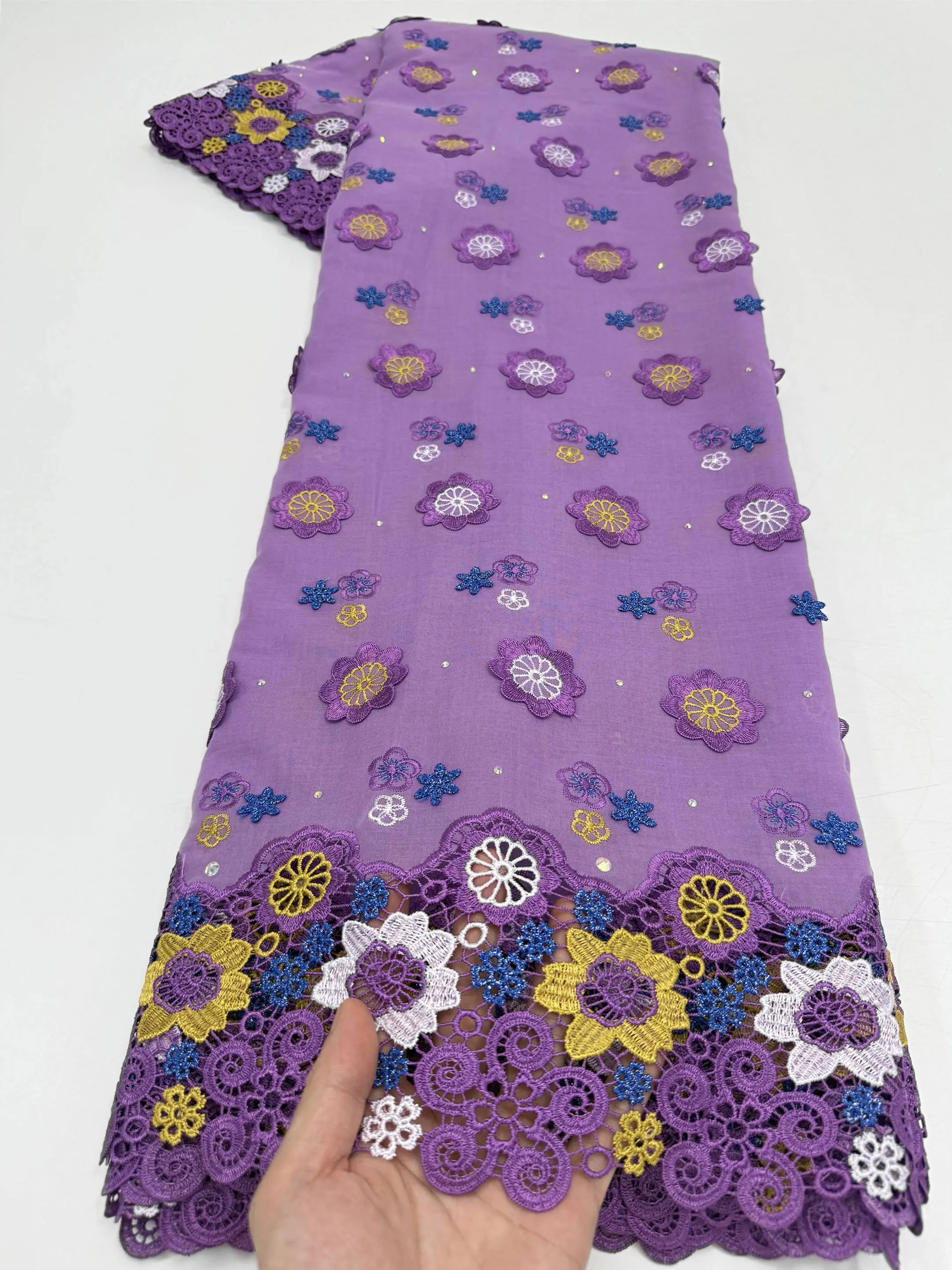 Newest Embroidery Swiss Voile Lace in Switzerland Fine Soft Textured African Cotton Fabric Nigeria Dubai Traditional Garment