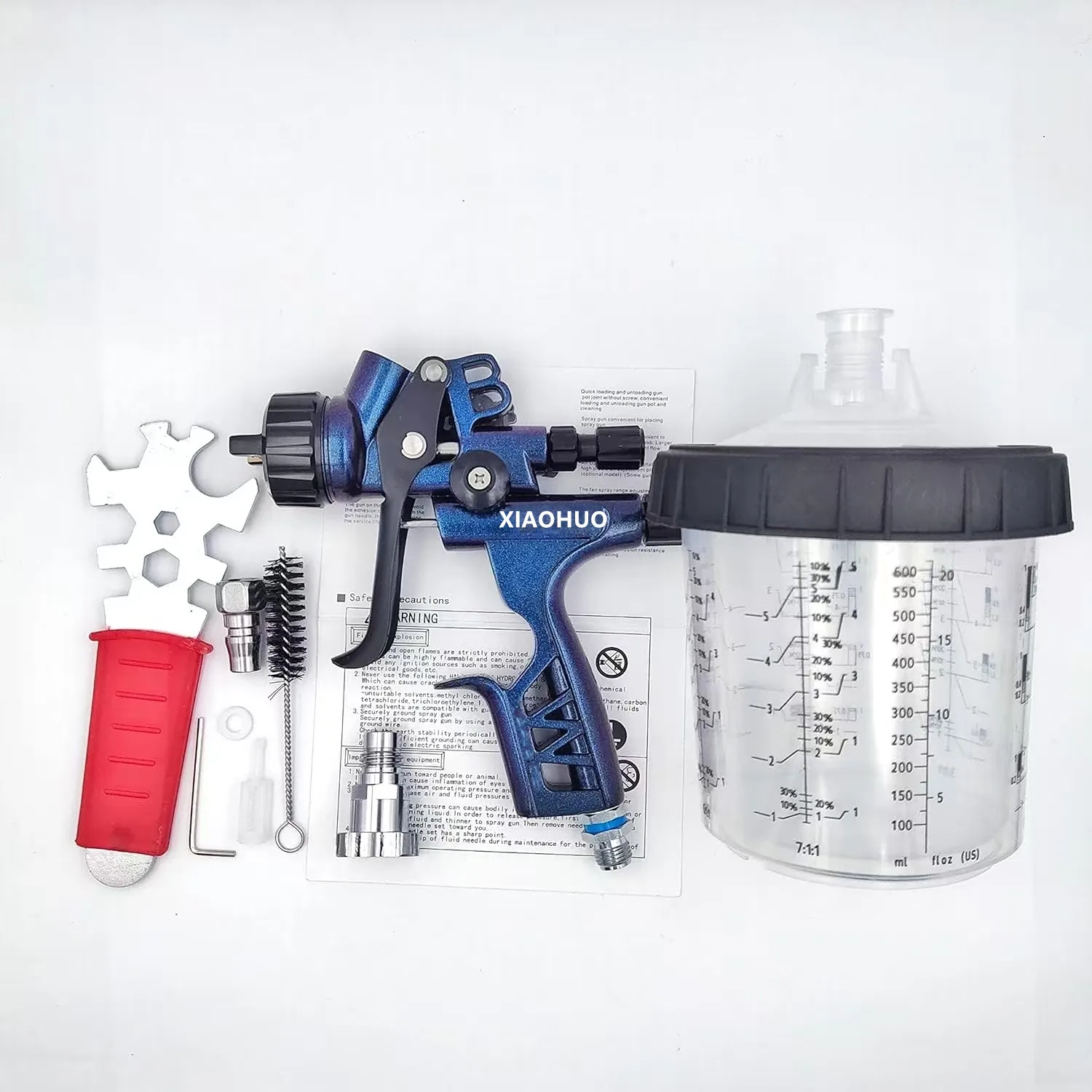 1.3mm Spray Guns Kit with 650ml Paint Mixing Cup  Hose Quick Connector, Wrench, Cleaning Brush, Air Paint Gun for Ca