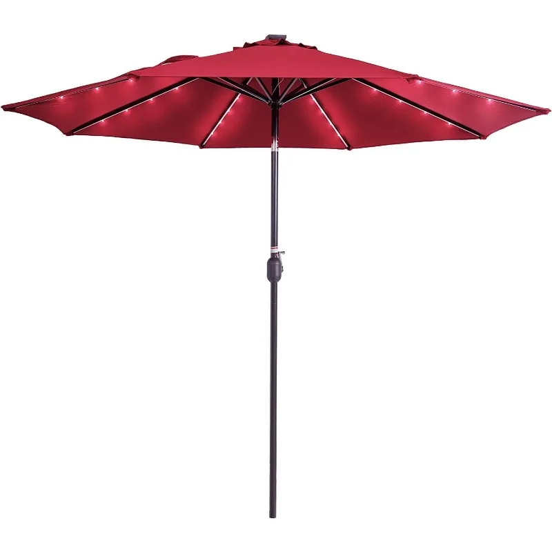 

Outdoor 9FT 32 LED Lighted Patio Umbrella with Solar Powered, Table Market Umbrella with Crank & Push Button Tilt for Garden