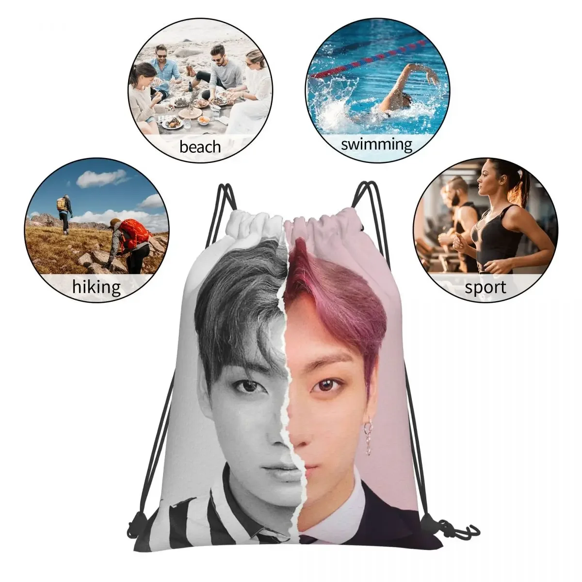 Jungkook Backpacks Multi-function Portable Drawstring Bags Drawstring Bundle Pocket Sports Bag Book Bags For Man Woman School