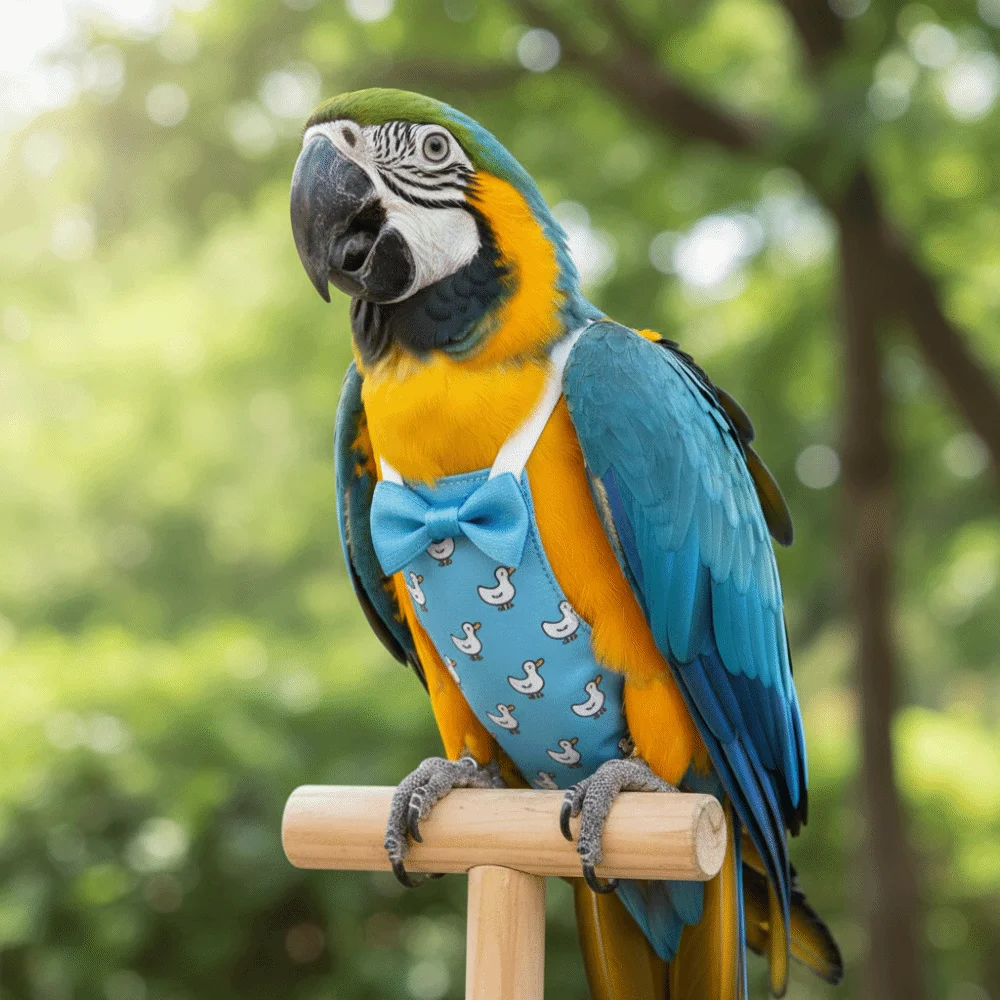 Washable Adjustable Pet Parrot Diaper Bowtie Cartoon Animal Pattern Bird Nappy Breathable Bird Flight Suits Daily Clothing