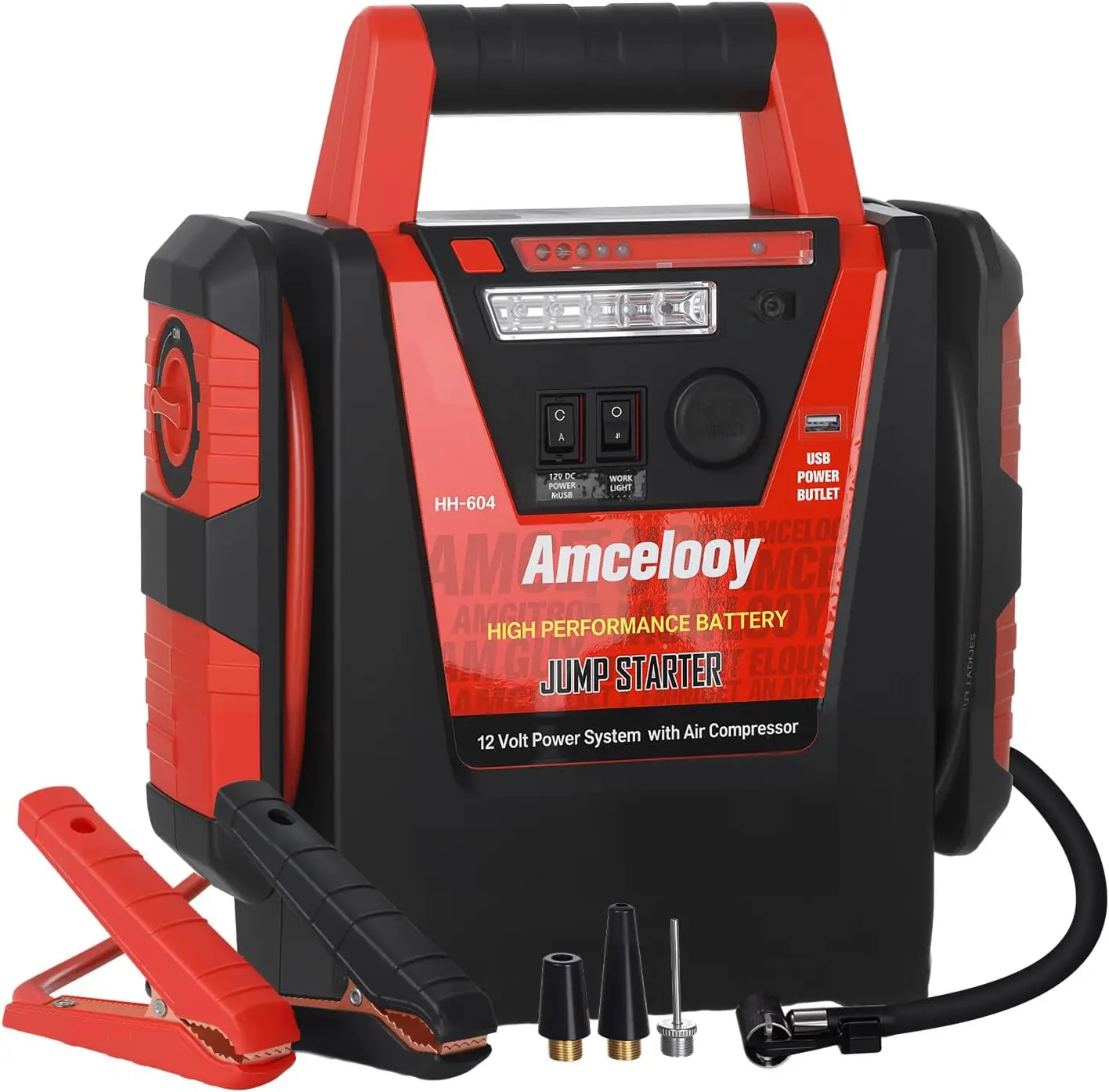 2000Peak Amp Car Battery Jump Starter with Air Compressor,Lighting,DC Ports | 6 in 1 Jump Box for Cars,Trucks & SUVs Up to 8.0L