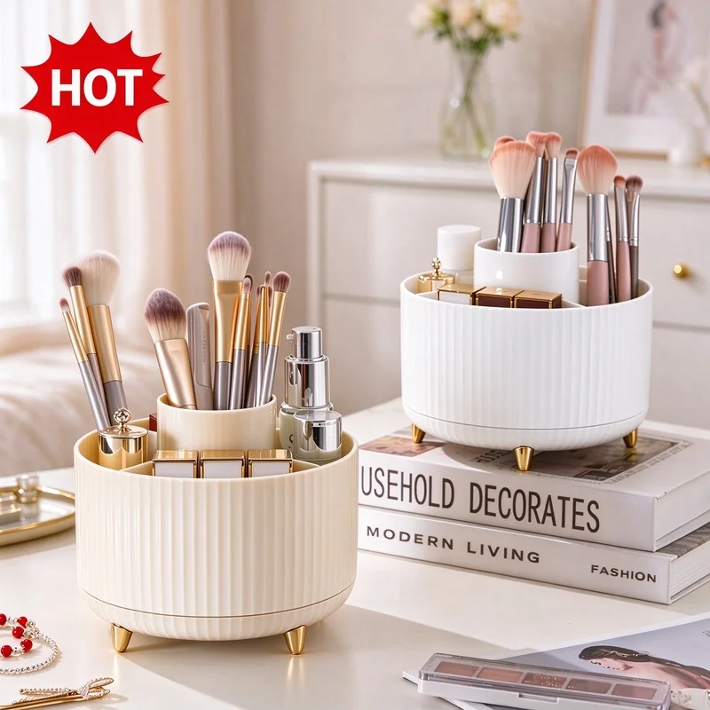 Portable 360 Rotating Cosmetic Organizer, Desktop Makeup Storage Holder for Lipstick, Makeup Brush, Bathroom Countertop Use