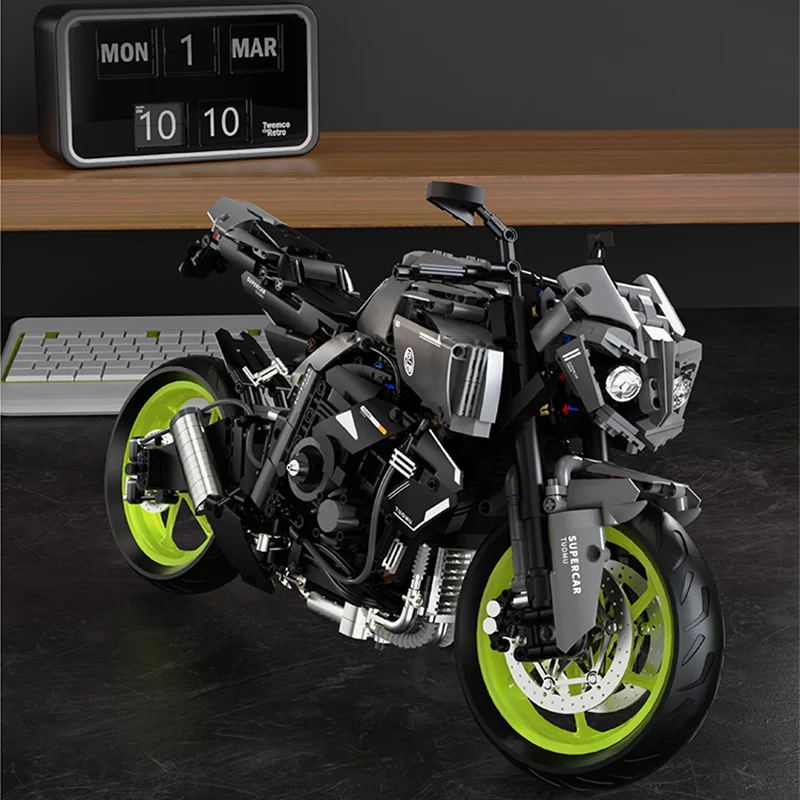 MOC Technologie 1:5 Motorrad Lokomotive Erweiterte Bausteine Ziegel Motor Modell Spielzeug