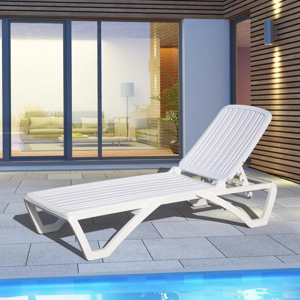 Sillón reclinable ajustable para exteriores, tumbona bronceadora de plástico apilable para todo tipo de clima, tumbona de Patio resistente a la intemperie