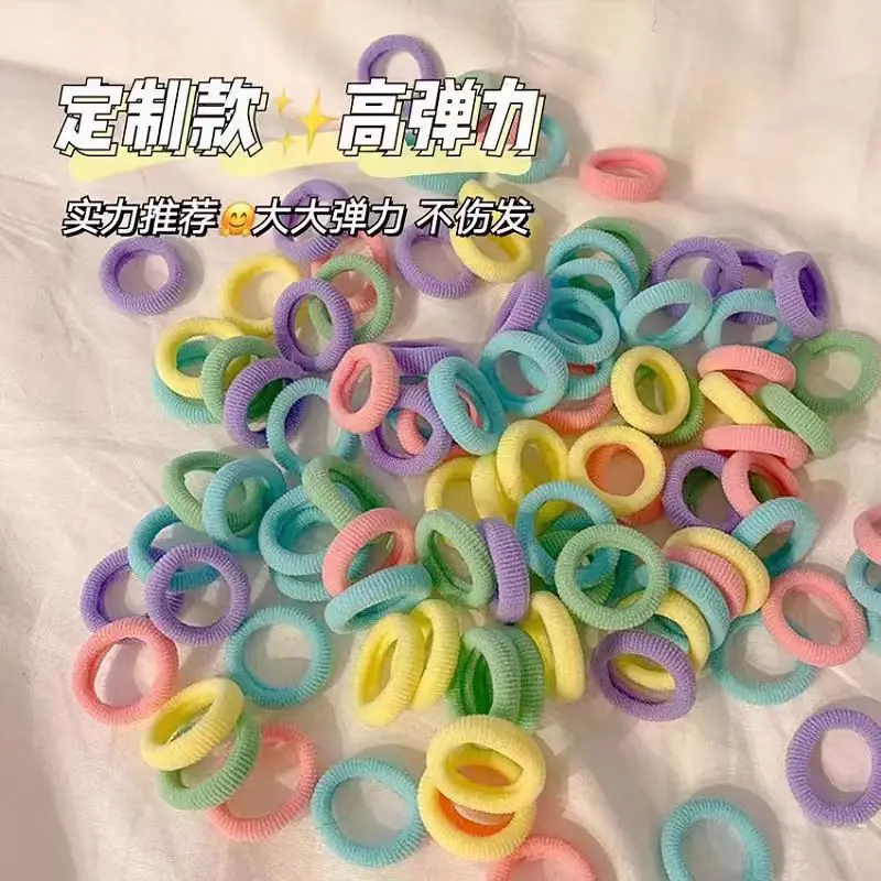 

100 Pcs Girls Solid Hair Ties Rubber Band Ponytail Holder Gum Headwear Elastic Hair Bands Korean Hair Accessories Ornaments Kids