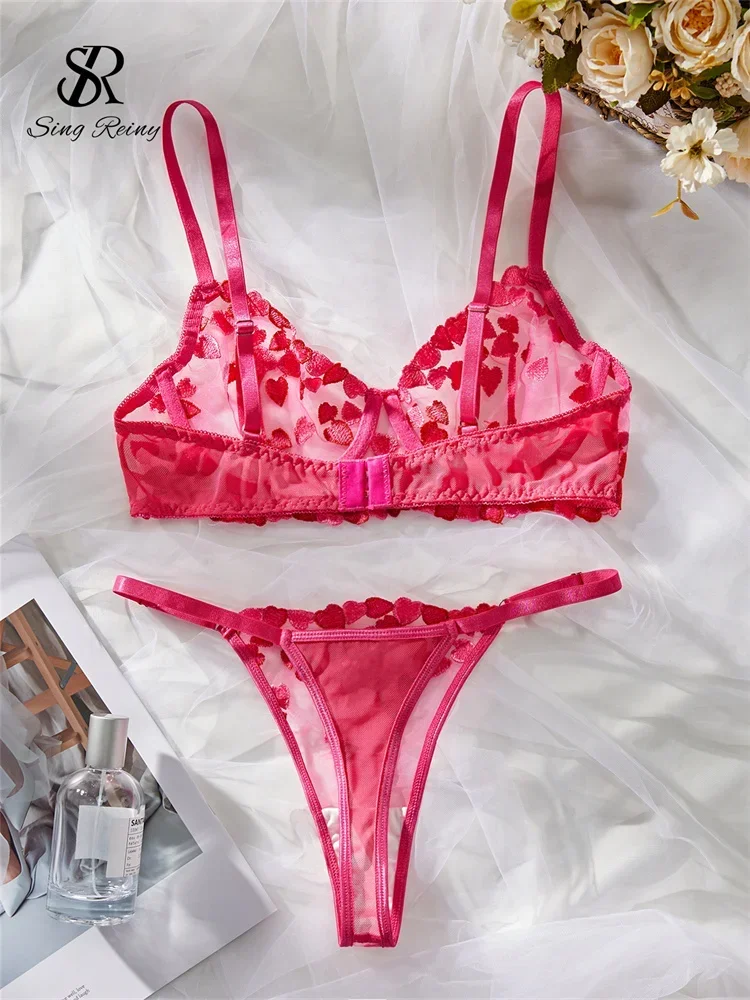 SINGREINY Porno Love Embroidery Sexy Bra&Brief Sets Fashion Sheer Club Sleepwear Women Transparent Sheath Lace Underwear Suits