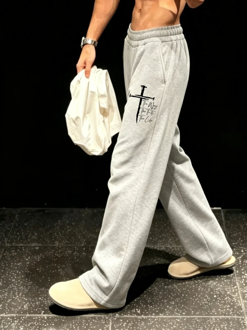 Best-selling men's wide-leg pants for autumn and winter, drawstring elastic waist casual pants, comfortable and loose fit design
