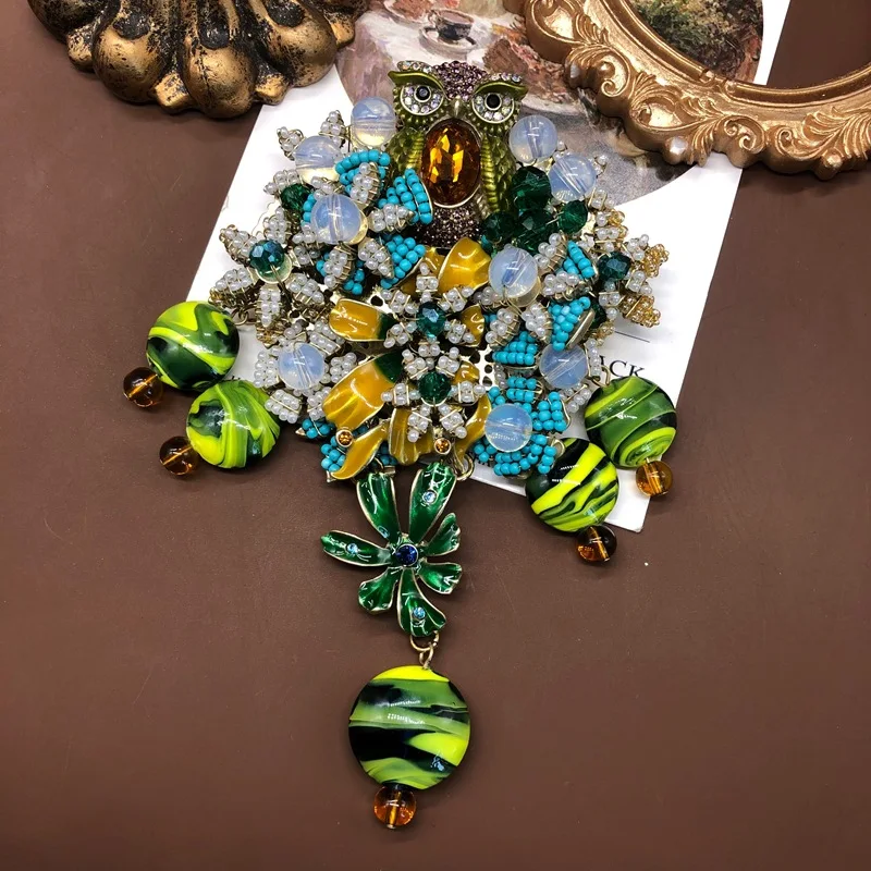 exaggerated hand-woven owl brooch glazed pendant enamel high-quality corsage coat suit