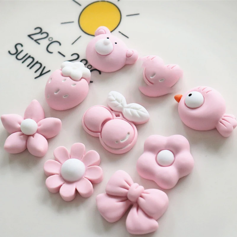 

10pcs New Resin Pink Bird Strawberry Series Flatback Cabochon Scrapbook Kawaii DIY Decoration Embellishments Party Accessories