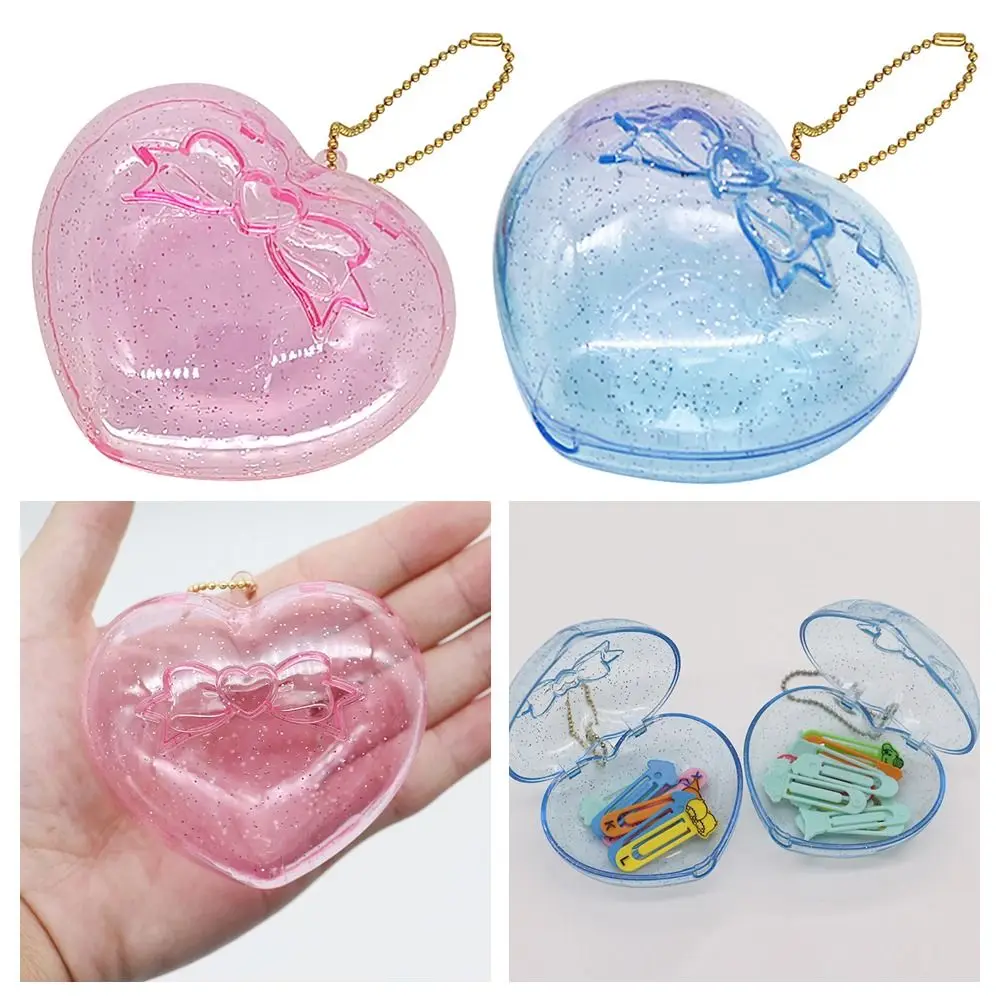 1Pcs Jewelry Candy Packaging Plastic Storage Box Sparkling Heart-shaped Love Pendant Container Blue Pink with Keychain