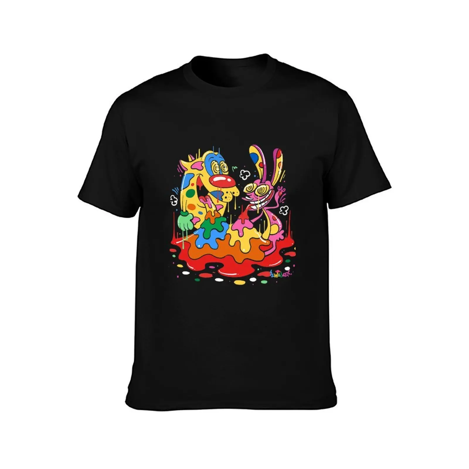 Ren and Stimpy T-Shirt Abstract Pattern Print Top T-Shirt