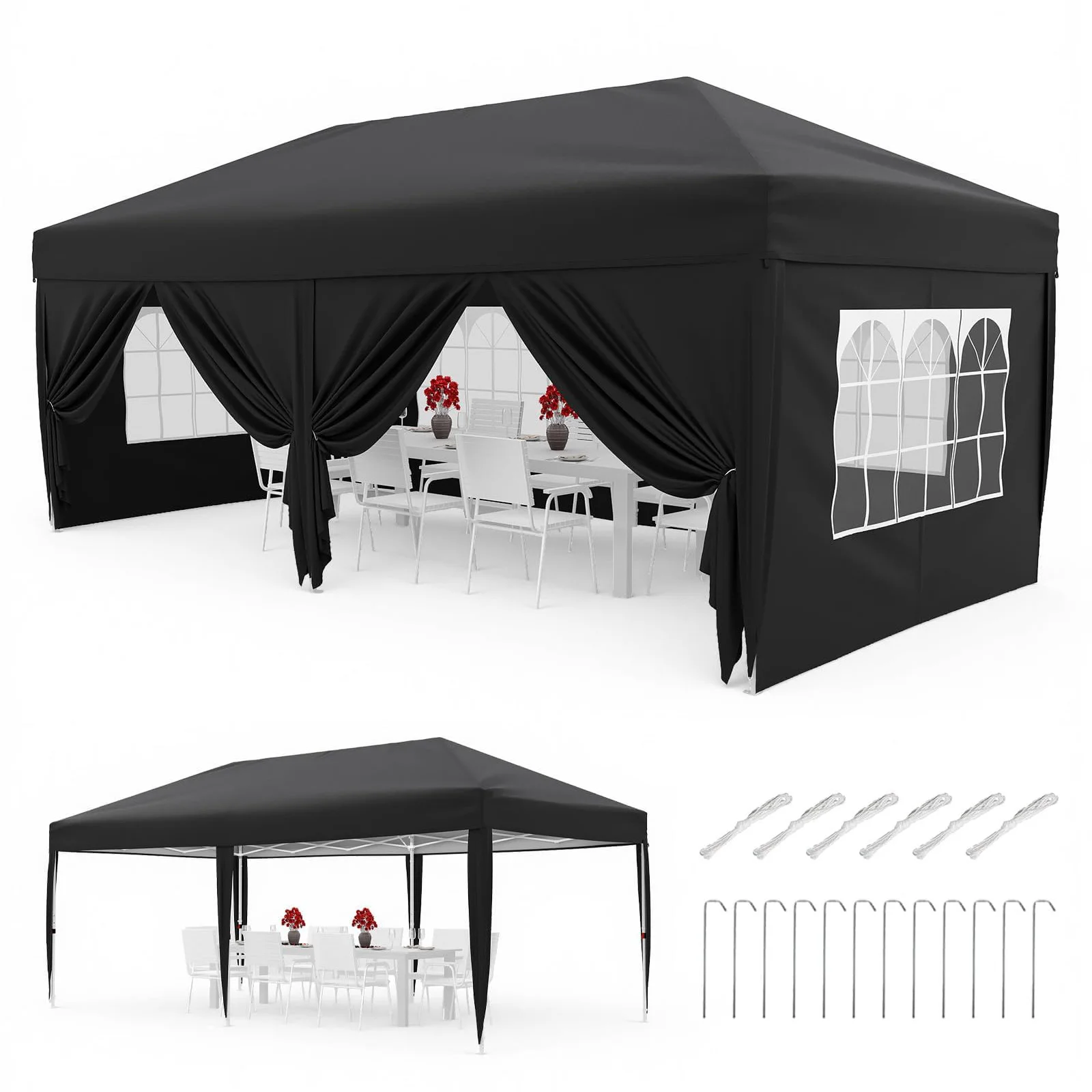 Zware kwaliteit 3x6m opklapbare partytent, waterdicht, 420D Oxford, verstelbare hoogte, met 6 zijwanden voor buiten en tuin