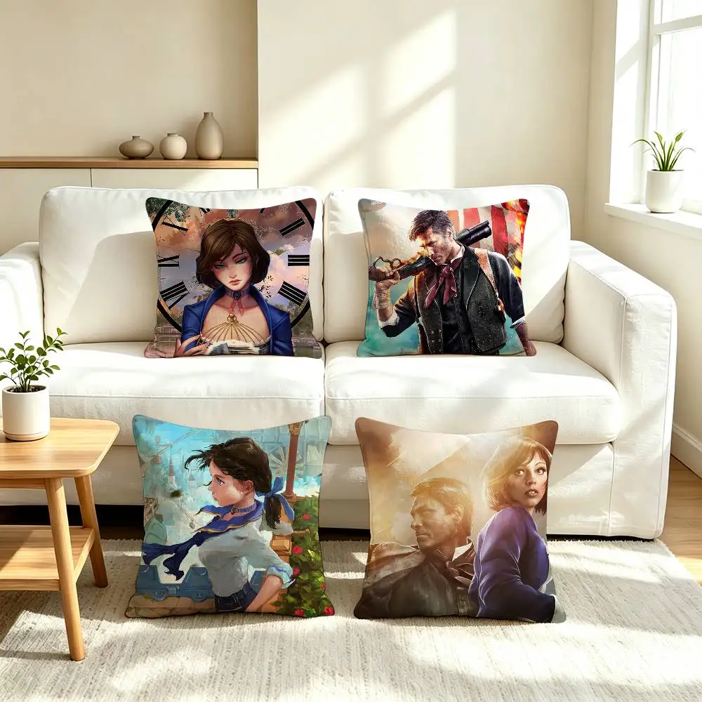 B-BioShock Infinite E-Elizabeth  Booker  Pillow Case Square Double-Sided Sofa Cushion Cover Bedroom Bedside Pillow