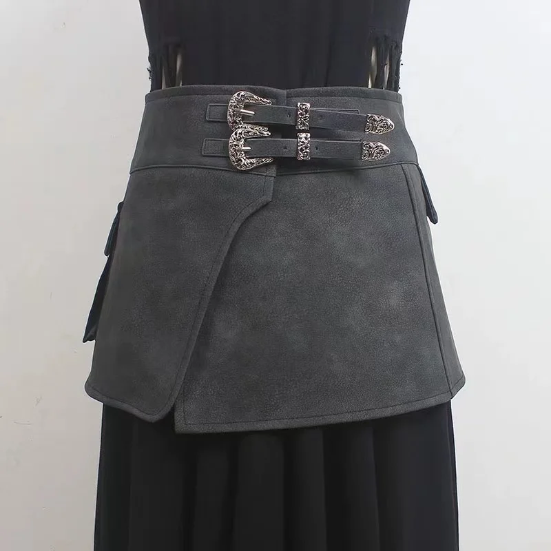 American hot girl irregular hip skirt wide waist female summer new forest style high waist slim short skirt belt design skirt