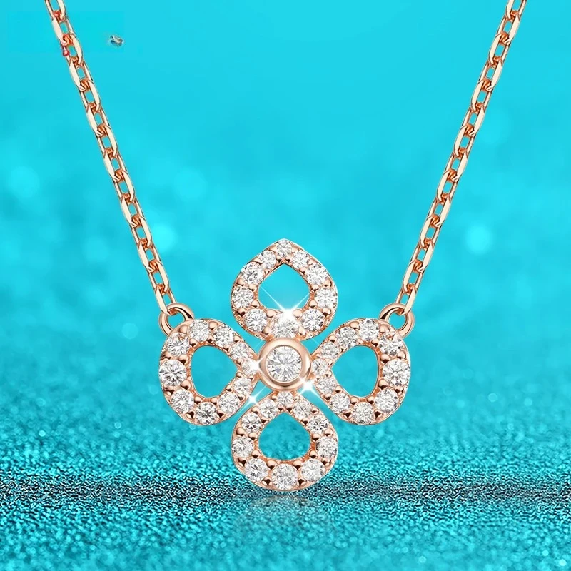 

Flower Full Moissanite Pendant Necklace For Women Sparkling Girl's Chain Neck Jewelry S925 Sterling Silver Plated 18k Jewerly