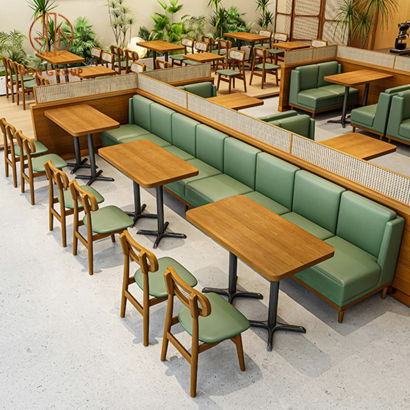 custom.Coffee Shop Fast Food square Commercial Cafe Wood Leather Restaurant Sofa Furniture Table and Chairs Booth Seating