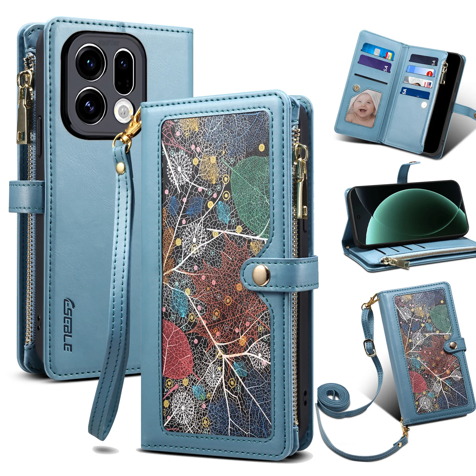 

Кожаный флип-чехол для телефона OPPO FindX9 PRO с цветочной росписью, кошелек, держатель для карт, чехол для Find X9, чехол для мобильного телефона