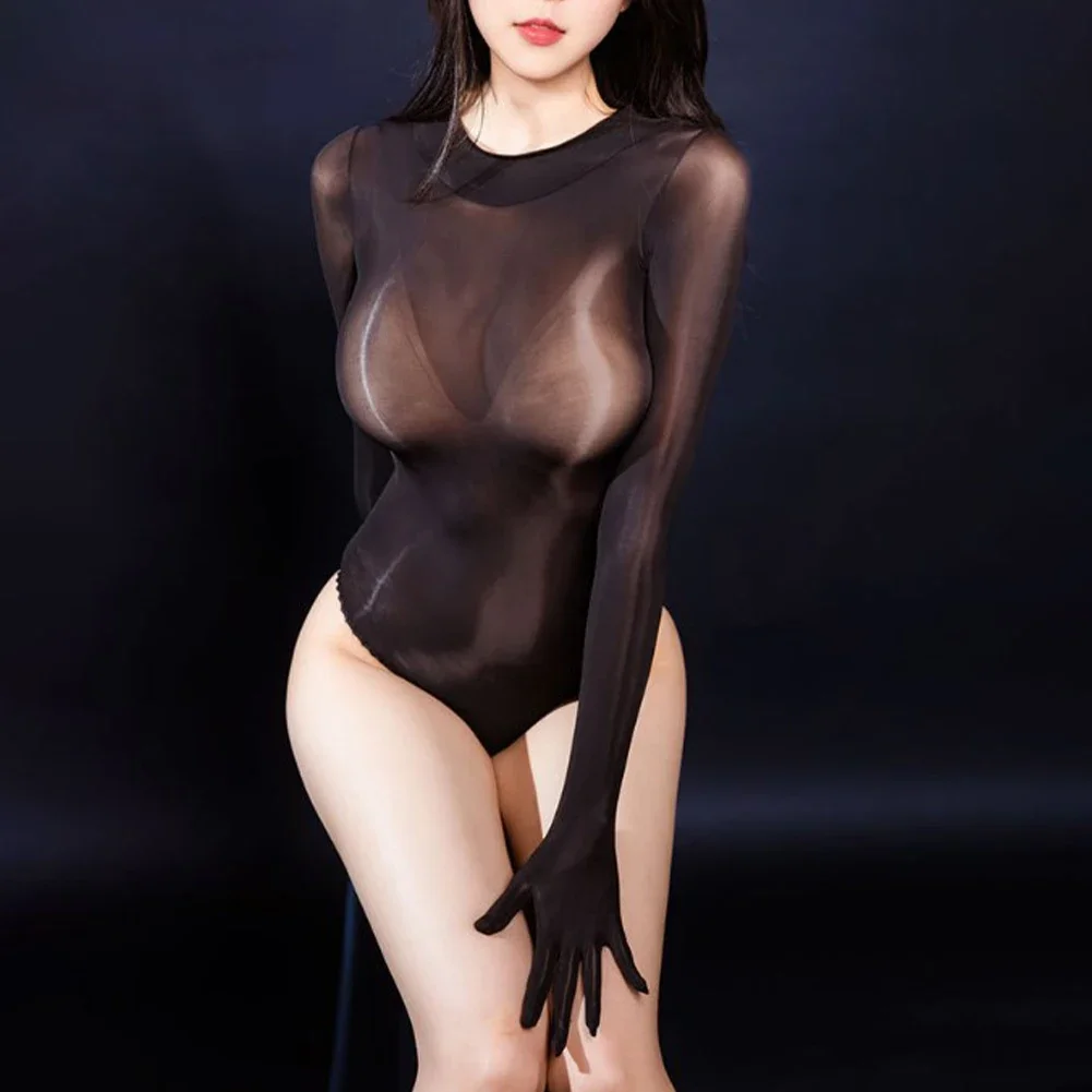 

Erotic Lingerie Shiny Tights Home Hotel Sleep Solid Color With Fingers All Seasons Long Sleeve Microelasticity