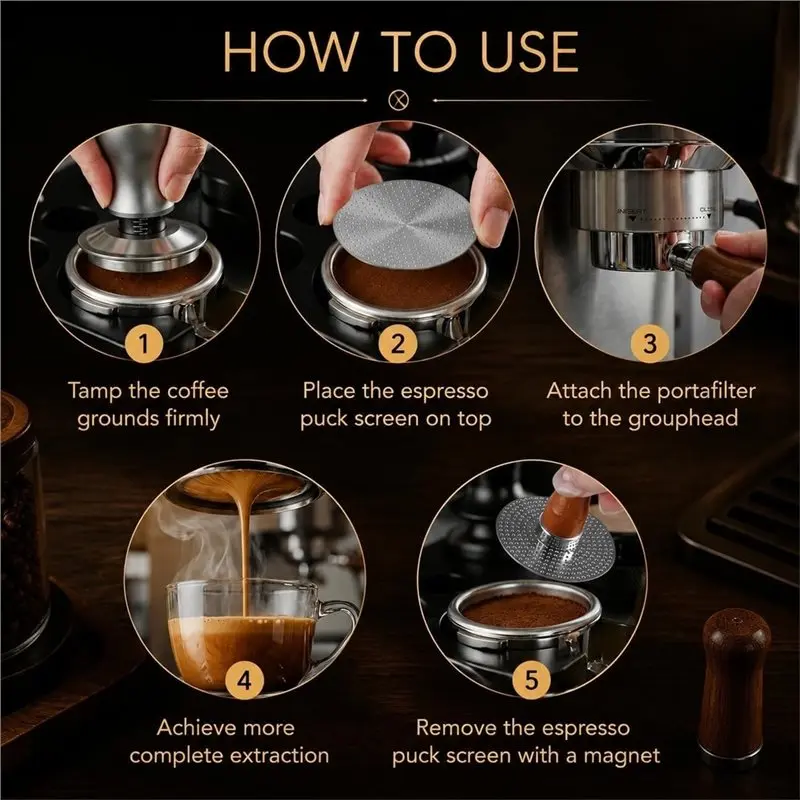 ABEZ Magnetic Handle, 0.8Mm 304 Stainless Steel Screen, 53.3Mm Espresso Puck Screen Kit With 2 Puck Screens& Sapele Wood Stand