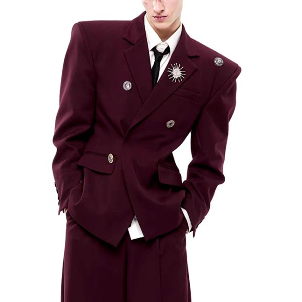 Mens Brooch Slim Fit Lightweight Blazer Streetwear Fashion Nightclub Stage Youth Luxe Notch Lapel Long Sleeve Outerwear 2026