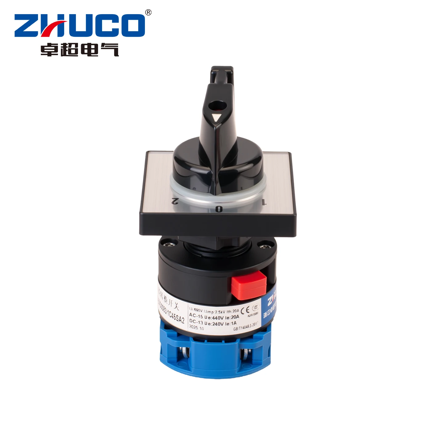 Zhuco 2/3 Position Selector Switch 20A 690V, 4-Terminal Universal Rotary Cam Selector with Locking Switch, Suitable for Distribution Cabinets, Machine Tools, Industrial Panels (Szw26-20/C45Sa2, on Off On, on Off, on on)