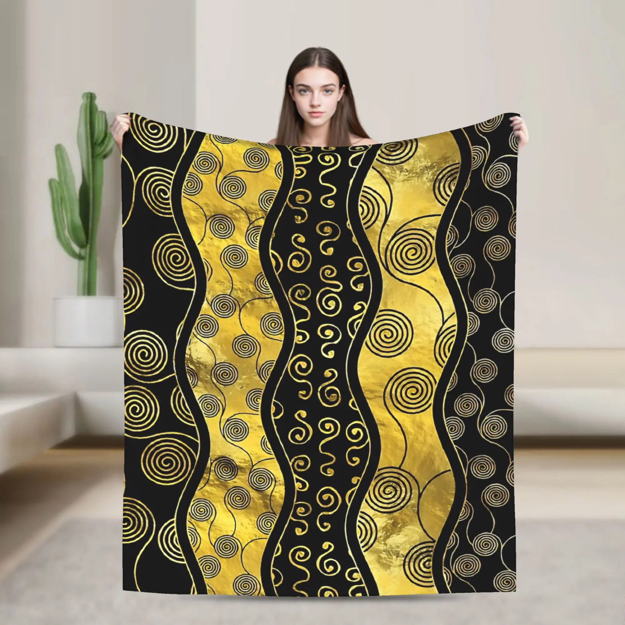 

African Art Black And Gold Pattern Flannel Blankets Custom Throw Blanket for Home 200x150cm Quilt,
