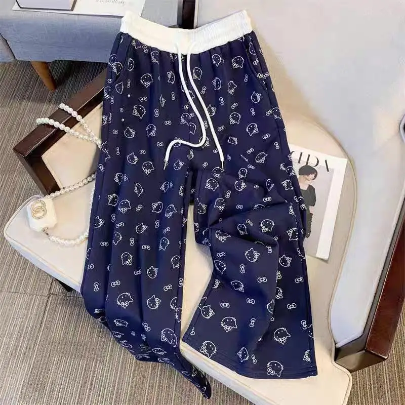 Hello Kitty Wide Leg Pants Kawaii Sanrio Palazzo Pants Anime Cartoon Comfortable Thin Elastic Waistband Cute Girl Home Clothes