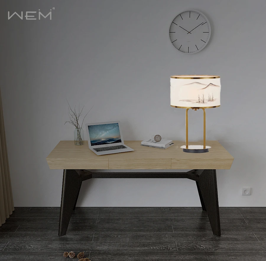 

Factory Supplier Handpainted Lampshade Bedroom Table Lamp Bedside Copper China Lighting and Circuitry Design Modern 110V-240V 80