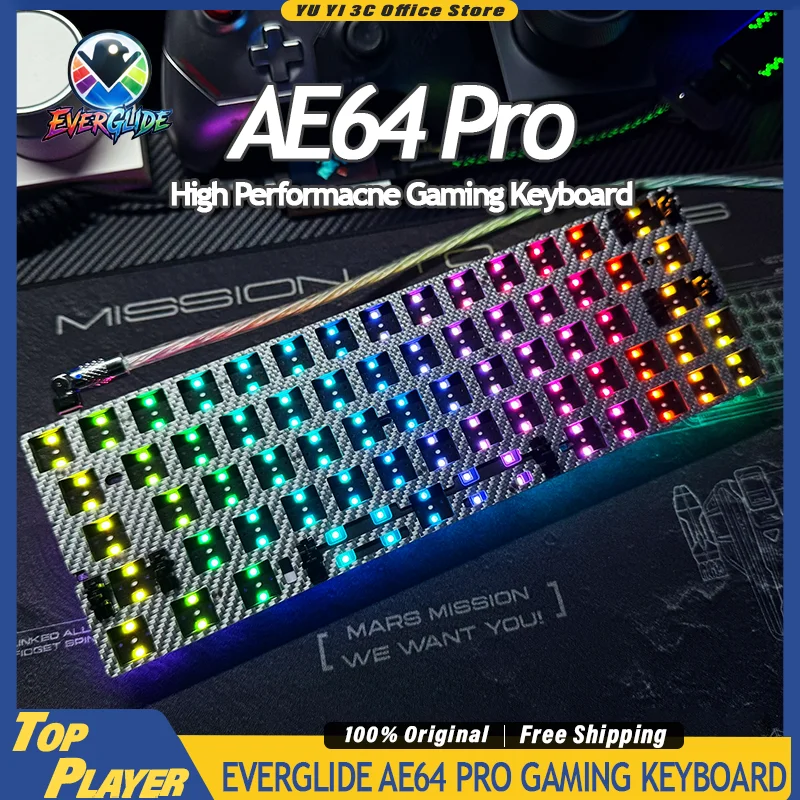 Everglide AE64 Pro HE Gaming Keyboard Hall Effect Magnetic Switch Support RT 0.001MM 8kHz Polling Rate Dual RGB ADC Link SOCD MT