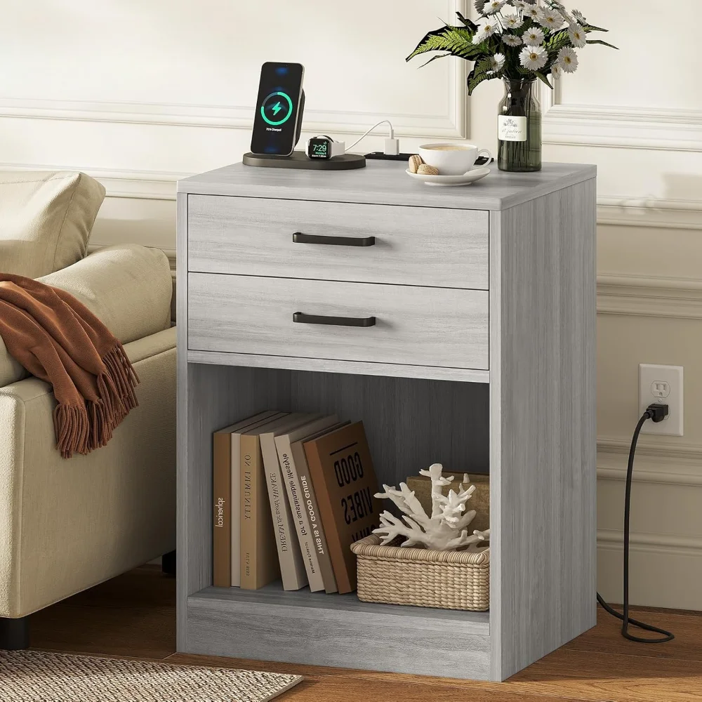 

Nightstands Set of 2,Nightstand with Charging Station & Drawers,Night Stands for Bedrooms Set of 2