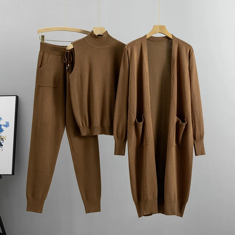 Greenora Scandinavian Style Coquette Quiet Luxury Women Knit Cardigan Vest Pants Three Piece Set Modest Fashion