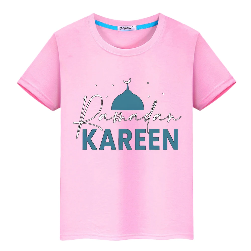 Camiseta con estampado de Ramadán feliz para niños y niñas, camisa de Eid Ramadan Mubarak, traje musulmán islámico corto de anime de verano, Tops, regalo de vacaciones